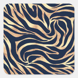 Sticker Carré Elégant bleu marine Gold Zebra Imprimer