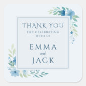 Sticker Carré Elégant bleu vert noms mariage (Devant)