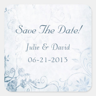 Sticker Carré Élégant Bleu Vintage Enregistrer le Mariage Date