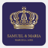 Sticker Carré Elégant Blue Gold Crown Wedding Favoriser (Devant)