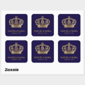 Sticker Carré Elégant Blue Gold Crown Wedding Favoriser (Feuille)