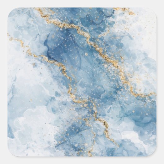 Sticker Carré Elegant Blue Gold Glitter Abstract Flow            (Devant)
