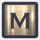 Sticker Carré Élégant Blue Metallic Gold Initial (Devant)