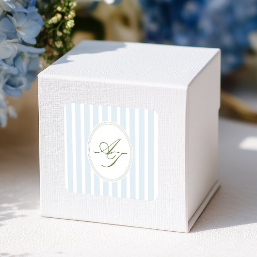 Sticker Carré Elegant Blue Stripes Monogram 
