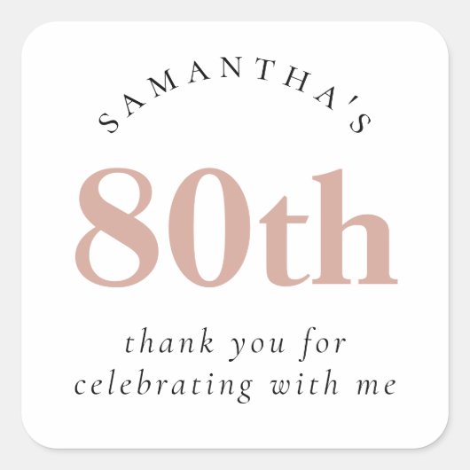 Sticker Carré Elégant Blush Pink 80e Merci de parti (Devant)