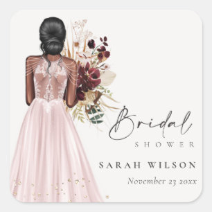 Sticker Carré Elegant Boho Blush Mariage Gown Fête des mariées