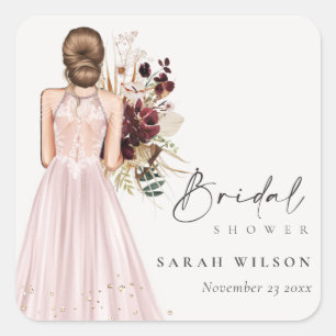 Sticker Carré Elegant Boho Blush Mariage Gown Fête des mariées