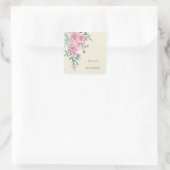 Sticker Carré Elégant Boho Blush Rose Aquarelle Mariage Floral (Sac)