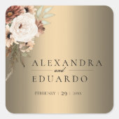 Sticker Carré Élégant Boho Fleur sauvage Mariage or (Devant)
