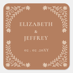 Sticker Carré Élégant Boho Terracotta Mariage floral