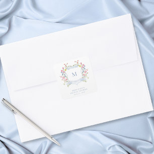 Sticker Carré Élégant bouquet de fleurs sauvages pastel bleu pou
