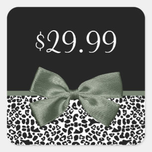Sticker Carré Élégant Boutique Empreinte de léopard Mossy Green