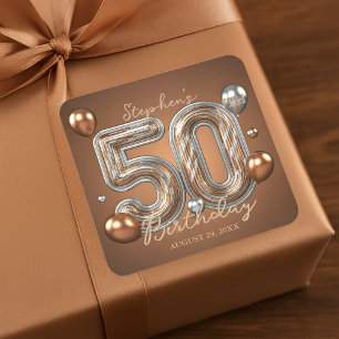 Sticker Carré Elégant Bronze Doré Argent 50e Anniversaire