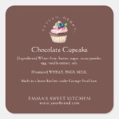 Sticker Carré Elegant Brown Chocolate Cupcake Bakery Ingredient (Devant)