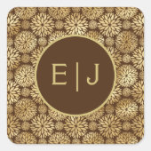 Sticker Carré Élégant Brown & Or Dahlias Motif Monogramme (Devant)