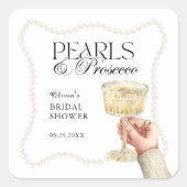 Sticker Carré Élégant brunch de douche de mariée Perles & Prosec (Devant)