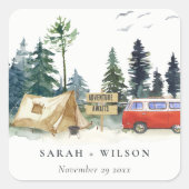 Sticker Carré Élégant Camping Aquarelle Pine Mariage (Devant)