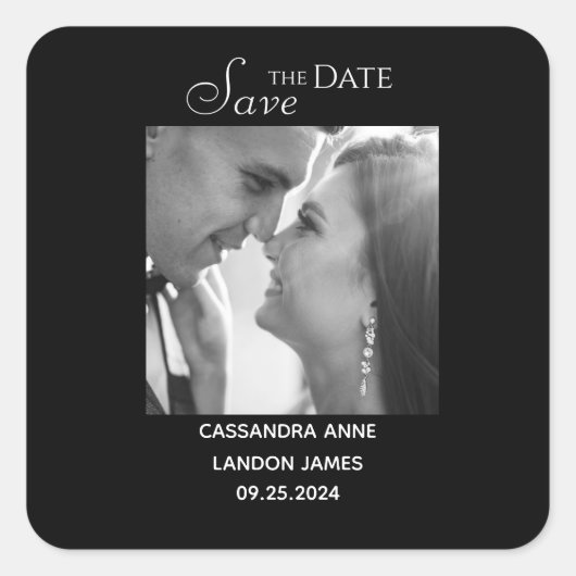 Sticker Carré Élégant Carré de Typographie Chic Photo en Noir (Devant)