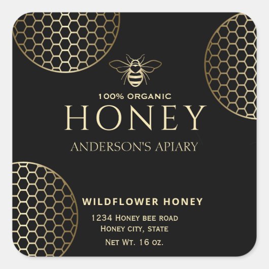 Sticker Carré Élégant Cercles modernes or miel peb abeille (Devant)