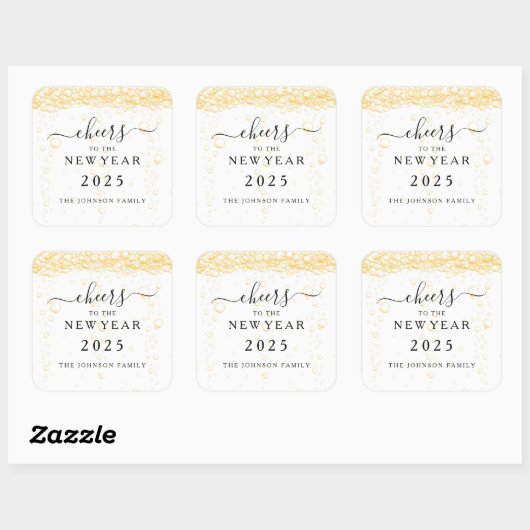 Sticker Carré Élégant Champagne Trinque au Nouvel An  (Feuille)