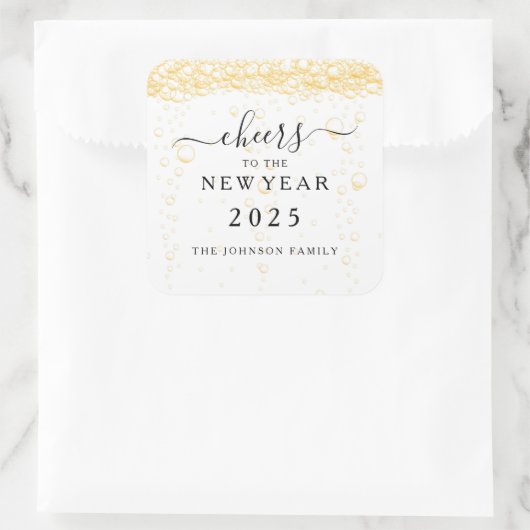 Sticker Carré Élégant Champagne Trinque au Nouvel An  (Sac)