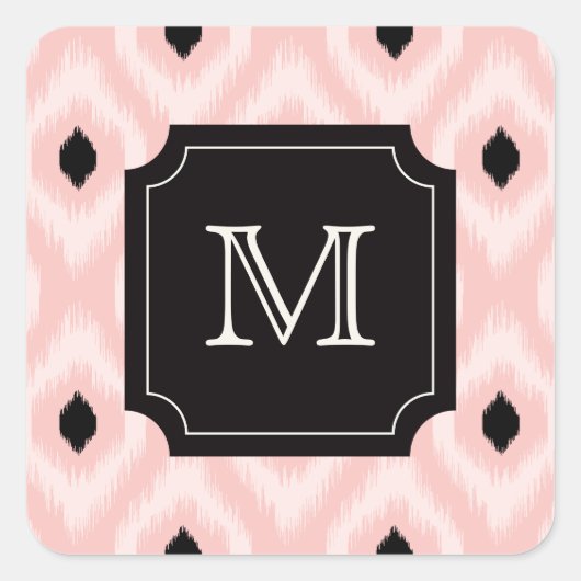 Sticker Carré Élégant Chic noir rose diamant Ikat Monogramme (Devant)
