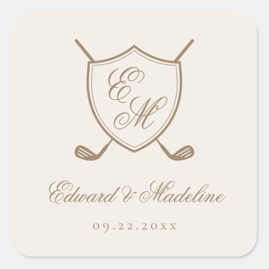 Sticker Carré Élégant Classic Crest Monogram Mariage de golf (Devant)