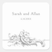 Sticker Carré Élégant classique Rococo Floral (Devant)