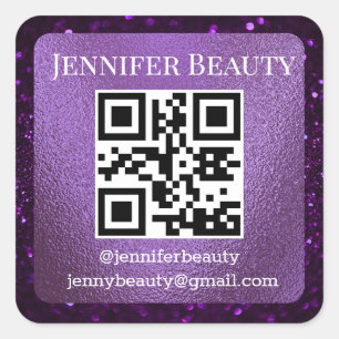 Sticker Carré élégant code qr petite entreprise violet parties s