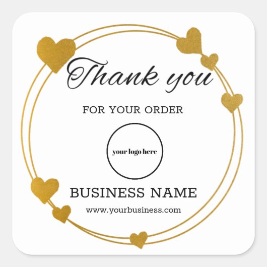 Sticker Carré Elégant coeur d'or Merci d'affaires (Devant)