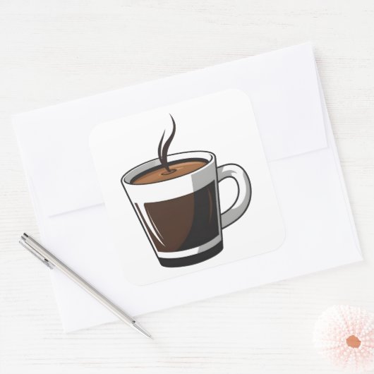 Sticker Carré Elegant Coffee Cup Illustration (Enveloppe)