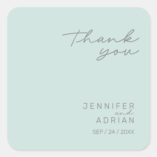 Sticker Carré Élégant Cool Mint minimal Merci Mariage (Devant)