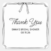 Sticker Carré Elégant Coquette Chic Bow Fête des mariées Merci (Devant)