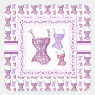 Sticker Carré Elégant corsets victoriens violets avec bretelles 