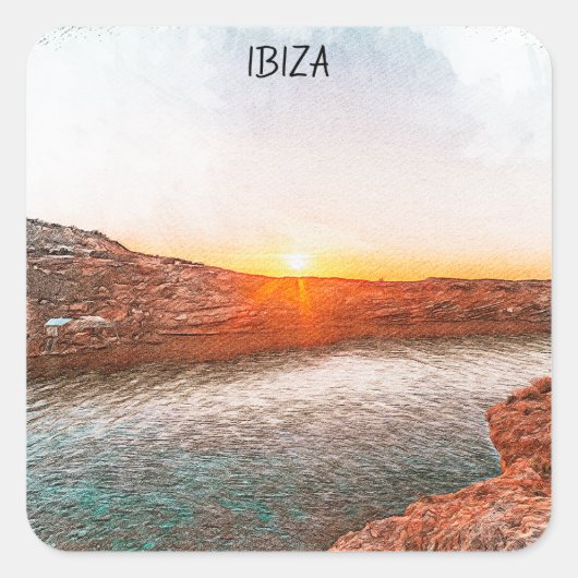Sticker Carré Elégant coucher de soleil d'Ibiza Espagne (Devant)