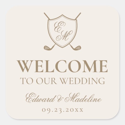 Sticker Carré Élégant Crest Monogram Golf Mariage Welcome Bag (Devant)