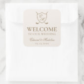 Sticker Carré Élégant Crest Monogram Golf Mariage Welcome Bag (Sac)