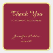 Sticker Carré Elegant Custom Calligraphy Gold Text Thank You (Devant)