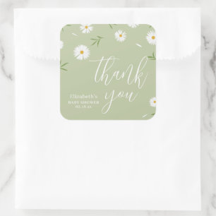 Sticker Carré Elegant Daisy Genre Neutre Baby shower Merci