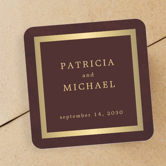 Sticker Carré Elegant deep burgundy gold personalized wedding 
