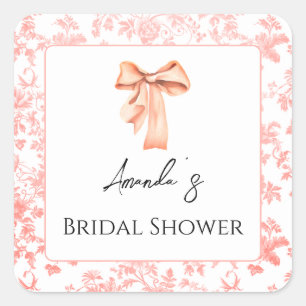 Sticker Carré Élégant déjeuner de douche de mariée florale rose 
