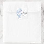 Sticker Carré Elégant Dusty Blue Bow Aquarelle Baby shower Garço (Sac)