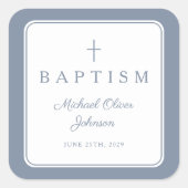 Sticker Carré Elegant Dusty Blue Cross Boy Baptism  (Devant)