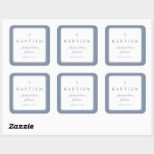 Sticker Carré Elegant Dusty Blue Cross Boy Baptism  (Feuille)