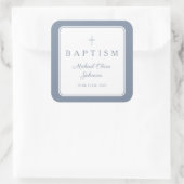 Sticker Carré Elegant Dusty Blue Cross Boy Baptism  (Sac)
