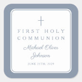 Sticker Carré Elegant Dusty Blue Cross Boy First Communion  (Devant)