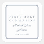 Sticker Carré Elegant Dusty Blue Cross Boy First Communion  (Devant)