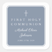 Sticker Carré Elegant Dusty Blue Cross Boy First Communion  (Devant)