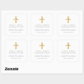 Sticker Carré Elegant Dusty Blue Cross Boy First Communion  (Feuille)