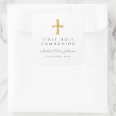 Sticker Carré Elegant Dusty Blue Cross Boy First Communion  (Sac)
